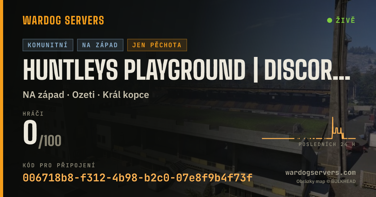 Živý stavový banner serveru Huntleys Playground | discord.gg/RUVq8nheyy | Infantry Only