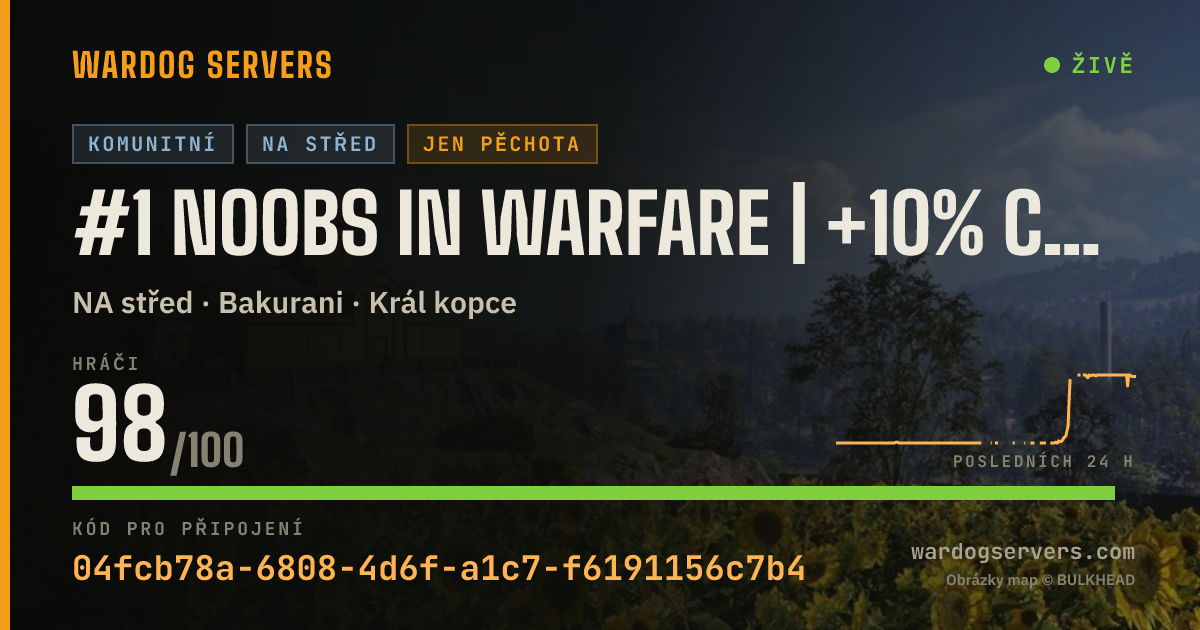 Živý stavový banner serveru #1 NOOBS in Warfare | +10% Cash&XP | Discord.gg/NOOBS-in-Warfare