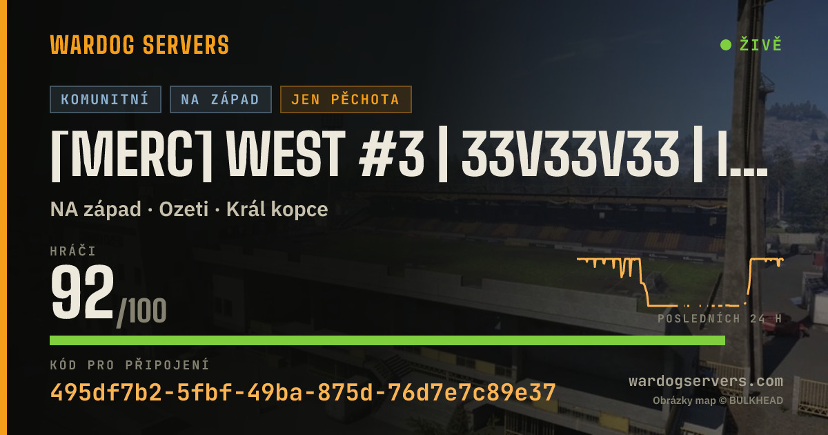 Živý stavový banner serveru [Merc] West #3 | 33v33v33 | InfOnly | Discord.gg/m3rc