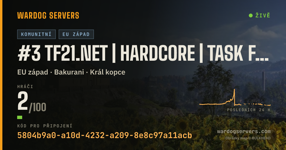 Živý stavový banner serveru #3 TF21.NET | HARDCORE | Task Force 21 | Earn Prio | .gg/TF21