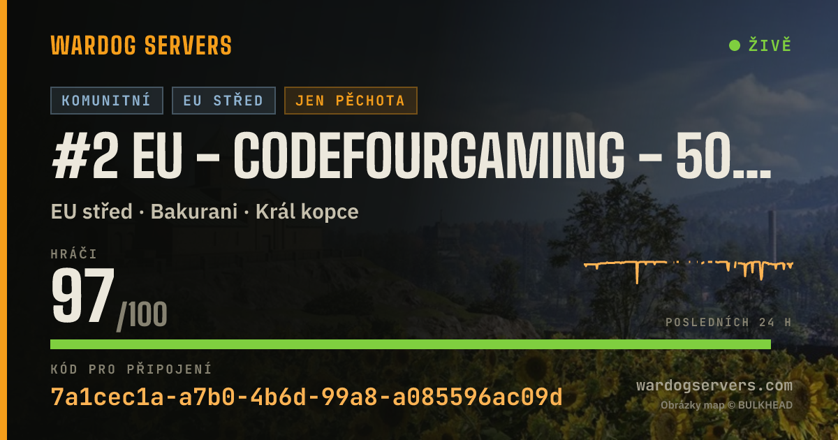 Živý stavový banner serveru #2 EU - CodeFourGaming - 50v50 Infantry - discord.gg/c4g