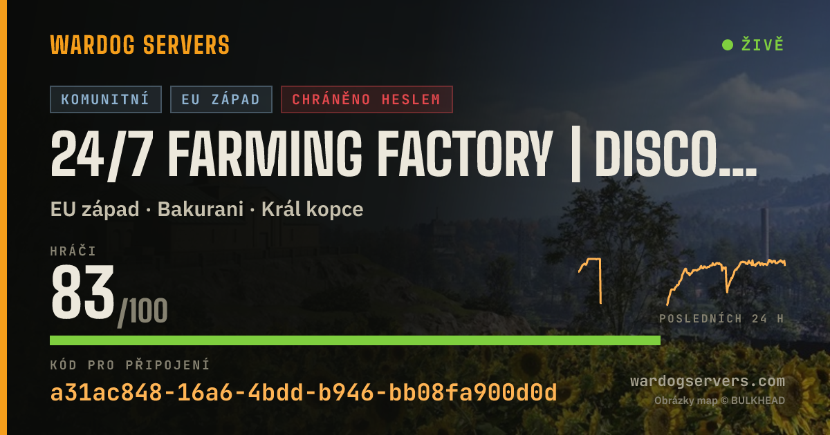 Živý stavový banner serveru 24/7 Farming Factory | discord.gg/gXSNme5TRG