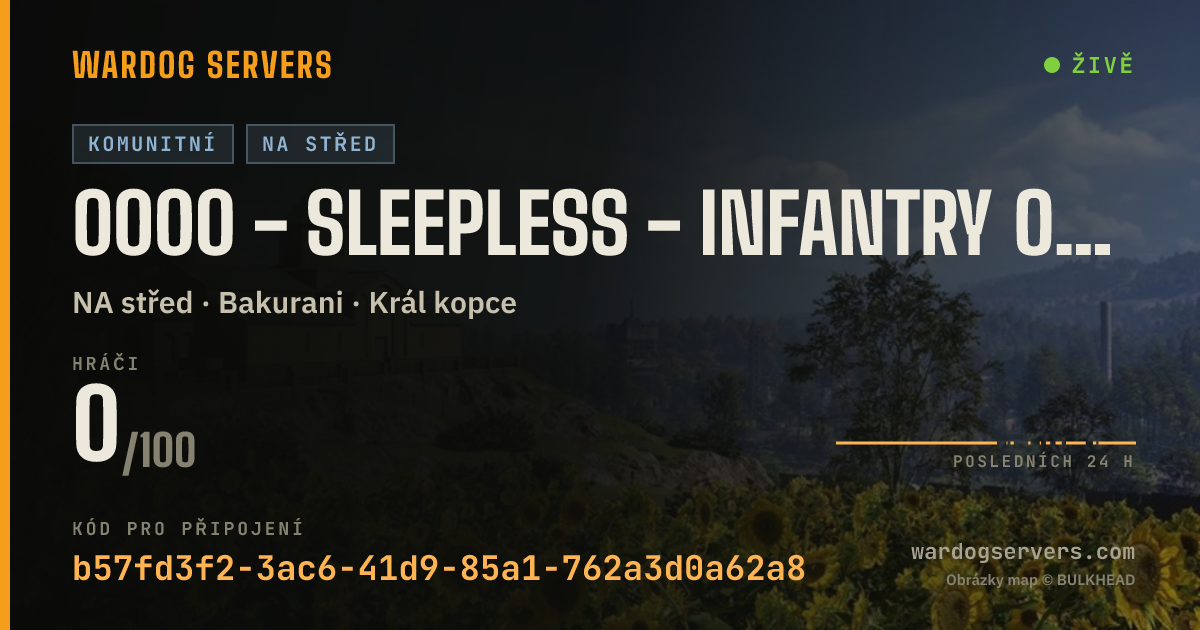 Živý stavový banner serveru 0000 - Sleepless - Infantry Only - https://discord.gg/CUeHUmc