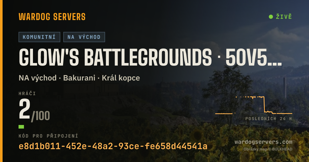Živý stavový banner serveru Glow's Battlegrounds · 50v50 · US EAST JFK · discord.gg/glows