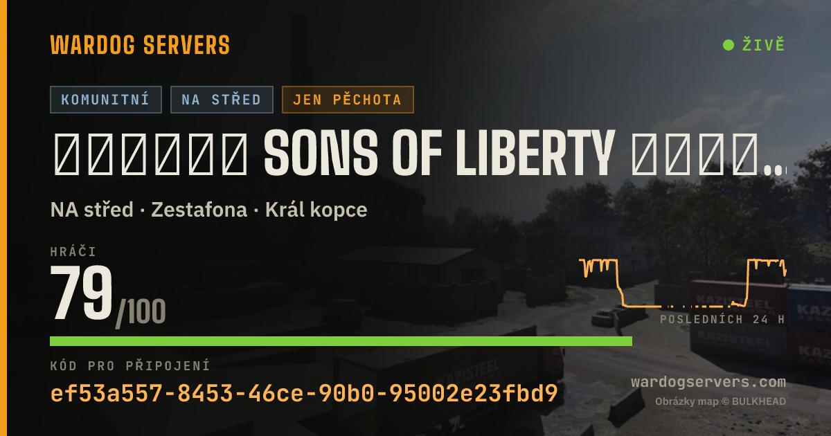 Živý stavový banner serveru ▁▂▃▅▆▇ SONS OF LIBERTY ▇▆▅▃▂▁ 50v50 Infantry Auto200+PingKick