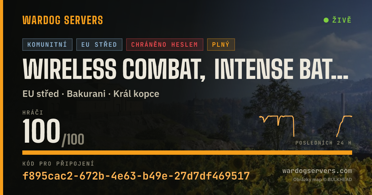 Živý stavový banner serveru Wireless combat, intense battles with pure rifles.