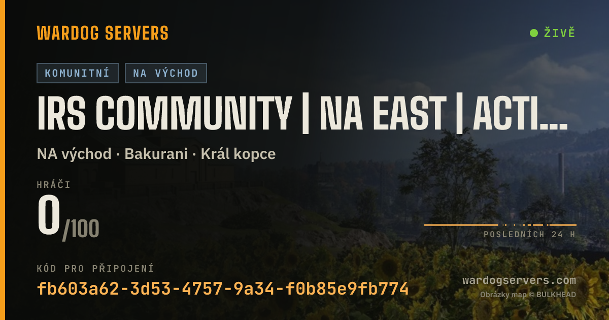 Živý stavový banner serveru IRS Community | NA EAST | Active Admins Red vs Blue 50v50