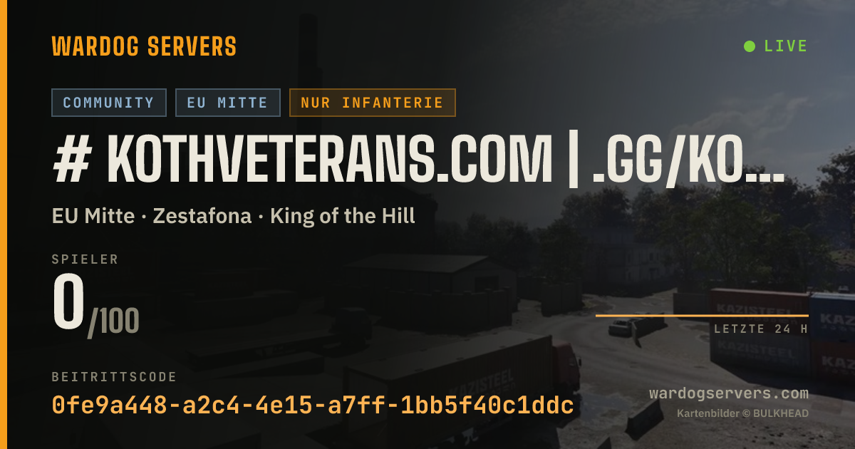 Live-Statusbanner für # KOTHVeterans.com | .gg/kothveterans | EU3 | Zestafona 24/7
