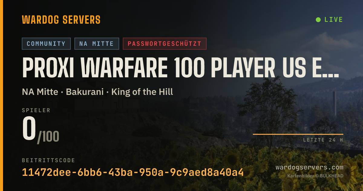 Live-Statusbanner für PROXI WARFARE 100 PLAYER US EAST