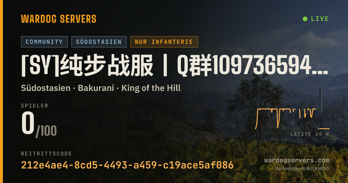 Live-Statusbanner für [SY]纯步战服丨Q群1097365945丨禁攻击型载具 狙 FAL 禁手持机枪丨人工在线查挂