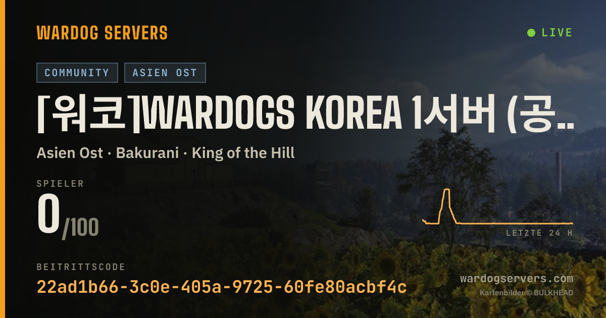 Live-Statusbanner für [워코]Wardogs Korea 1서버 (공섭룰 20명시작, 서버규칙 디코QR확인)