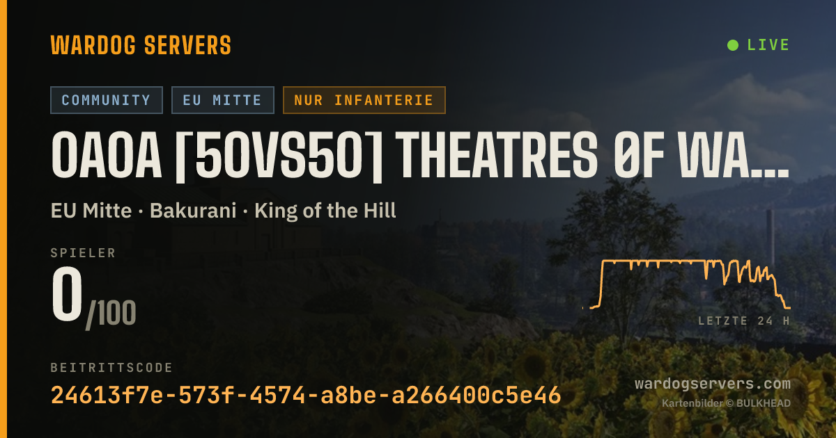 Live-Statusbanner für 0A0A [50vs50] THEATRES ØF WAR | MAX LVL 50 | EU • GER/ENG
