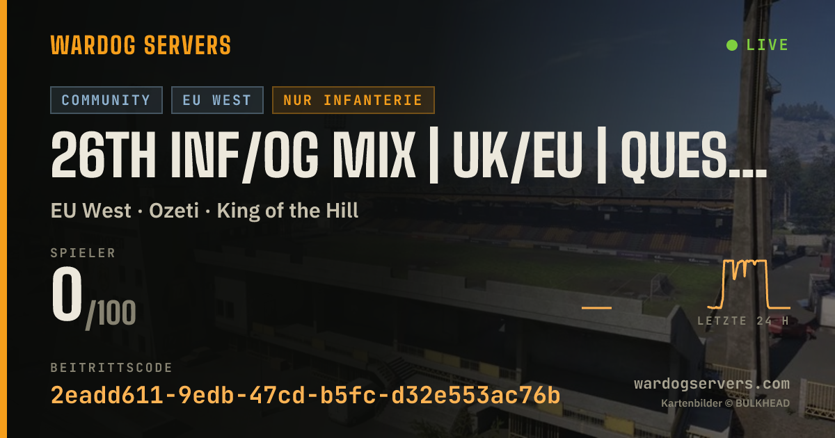 Live-Statusbanner für 26TH INF/OG MIX | UK/EU | QUESTS | DISCORD.GG/26THBG