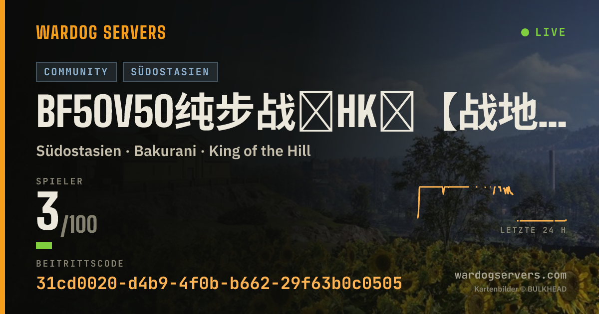 Live-Statusbanner für BF50V50纯步战★HK★【战地窝】 ★Ai24H反作弊 ★赚钱禁狙FOB圈外侦察群197018603