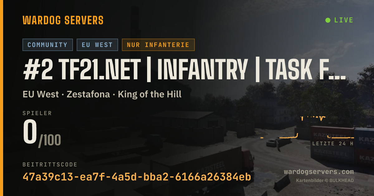 Live-Statusbanner für #2 TF21.NET | INFANTRY | Task Force 21 | Earn Prio | .gg/TF21
