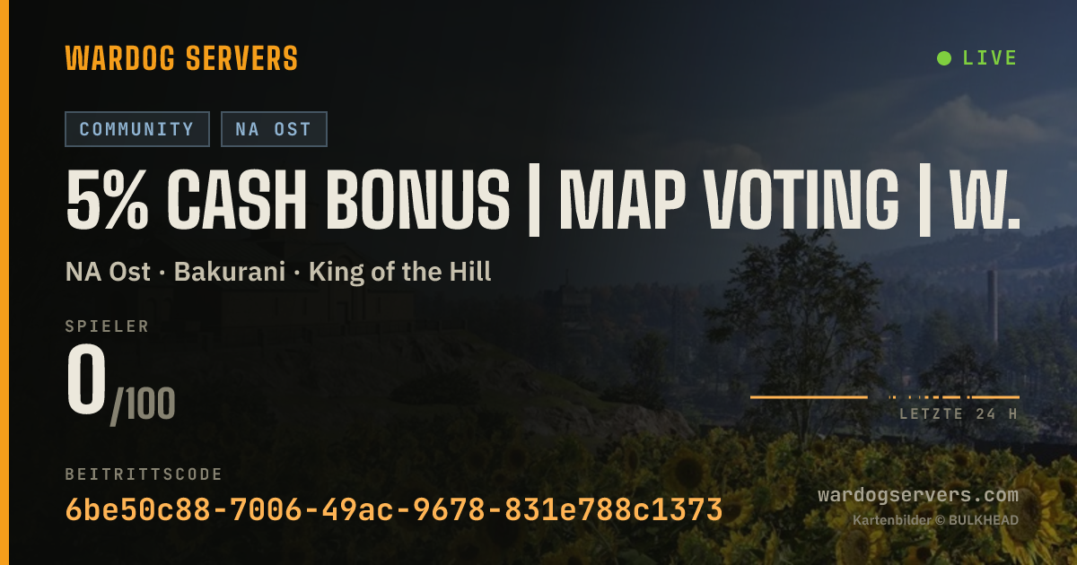 Live-Statusbanner für 5% CASH BONUS | Map Voting | wardogs.systems