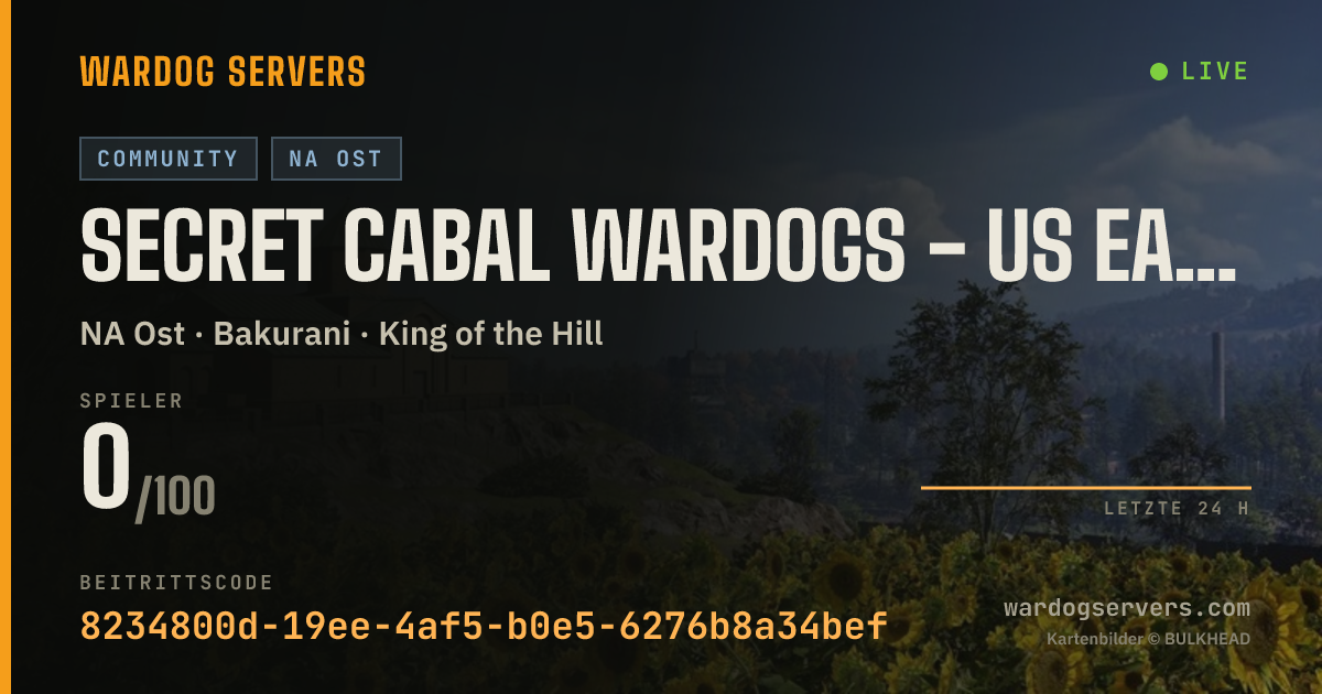 Live-Statusbanner für Secret Cabal Wardogs - US East