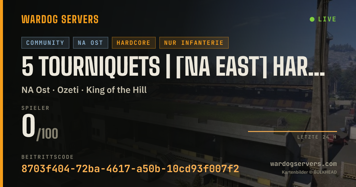 Live-Statusbanner für 5 Tourniquets | [NA EAST] Hardcore Infantry 50v50