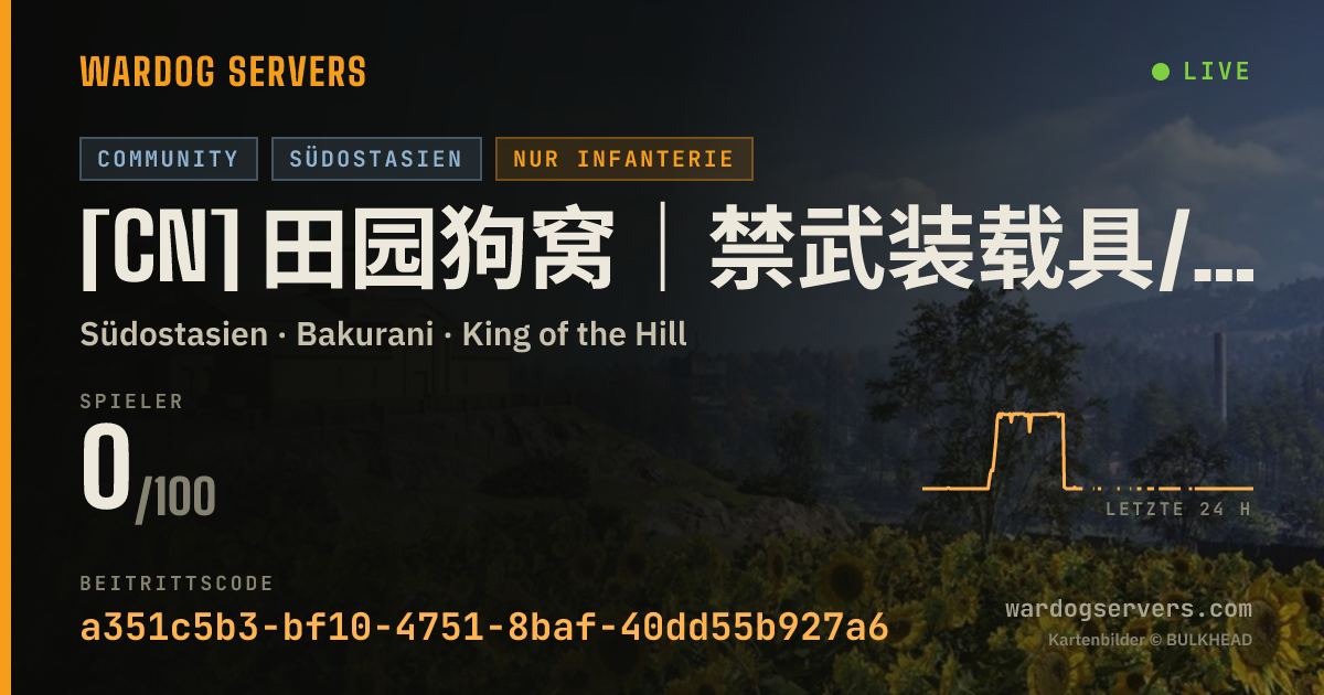Live-Statusbanner für [CN] 田园狗窝｜禁武装载具/榴弹炮/圈外活动｜高强度反作弊｜QQ群：812619268