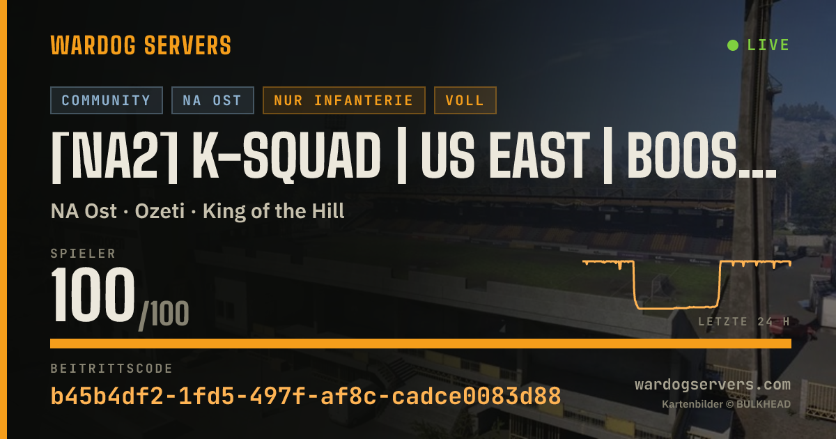 Live-Statusbanner für [NA2] K-SQUAD | US EAST | BOOSTED XP + CASH | INFANTRY ONLY |