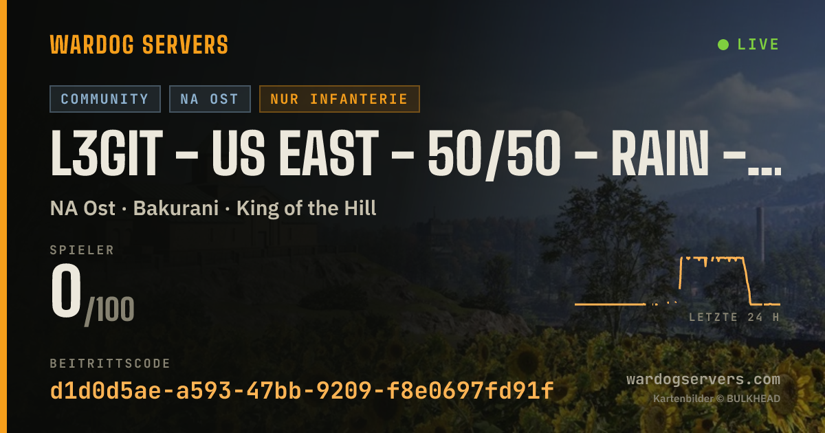Live-Statusbanner für L3git - US EAST - 50/50 - Rain - Infantry - Rconhub.gg