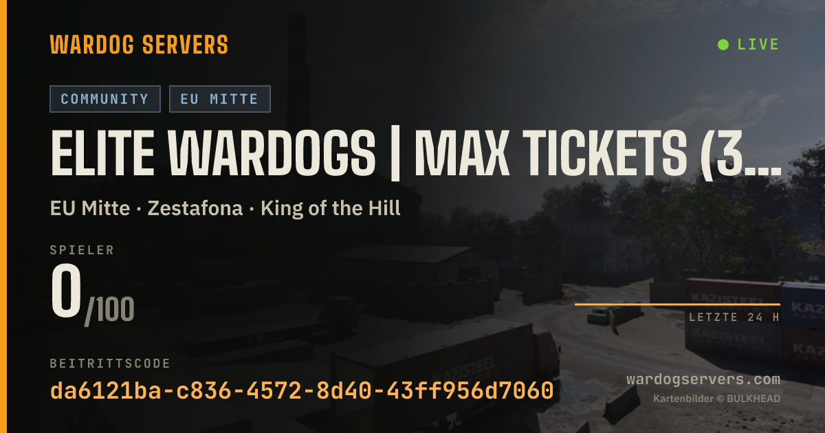 Live-Statusbanner für Elite Wardogs | Max tickets (30s tick) | All players welcome