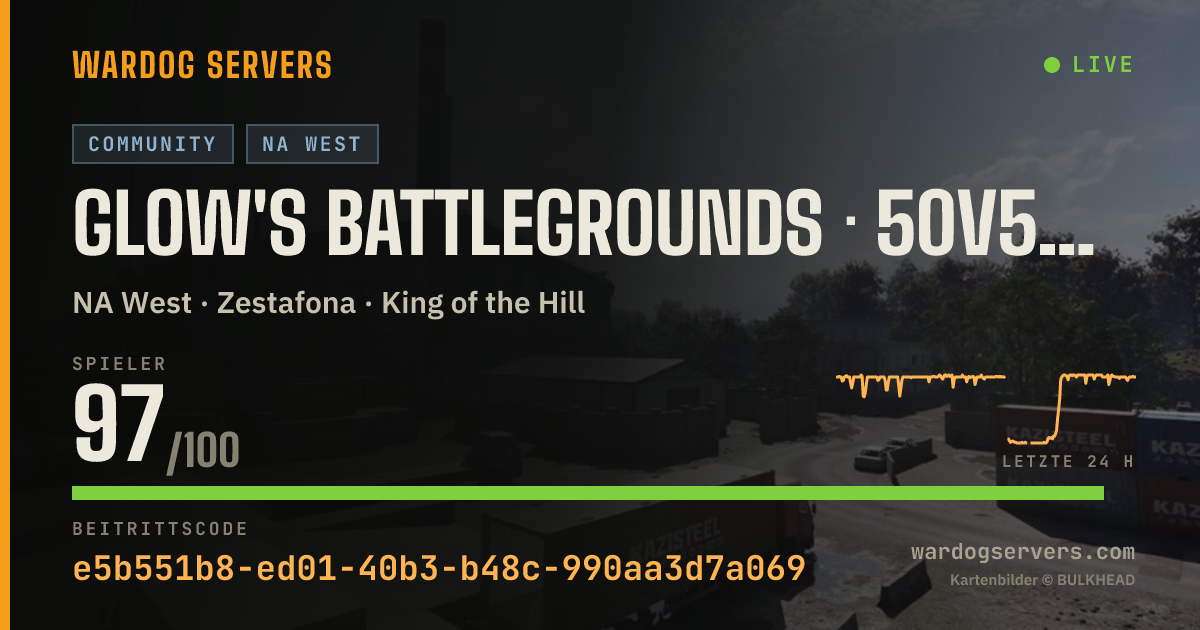 Live-Statusbanner für Glow's Battlegrounds · 50v50 · US WEST LAX · discord.gg/glows