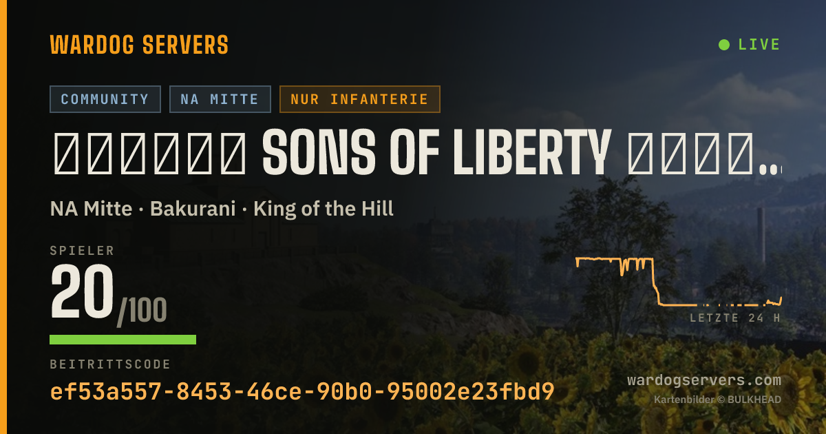 Live-Statusbanner für ▁▂▃▅▆▇ SONS OF LIBERTY ▇▆▅▃▂▁ 50v50 Infantry Auto200+PingKick