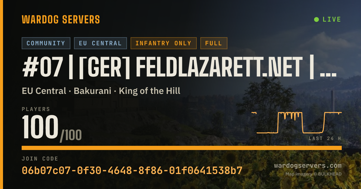 Live status banner for #07 | [GER] Feldlazarett.net | 50v50 | Infantry Only | 72-89