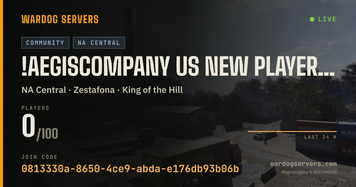 Live status banner for !AegisCompany US New Player Friendly. Casual. Seeding Rewards. C
