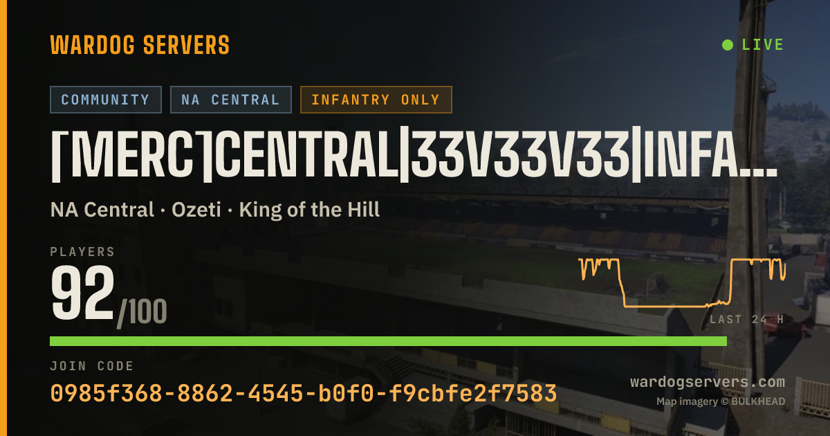 Live status banner for [Merc]Central|33v33v33|InfantryOnly|Discord.gg/m3rc
