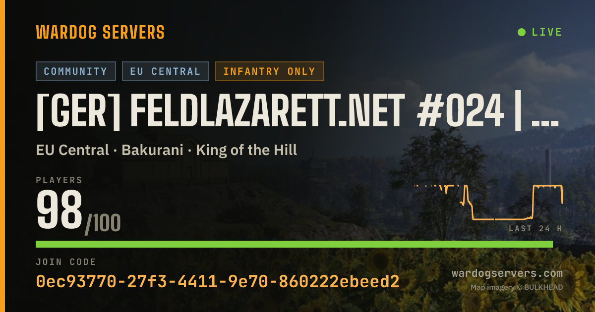 Live status banner for [GER] Feldlazarett.net #024 | 50v50 | Infantry Only | 6-12