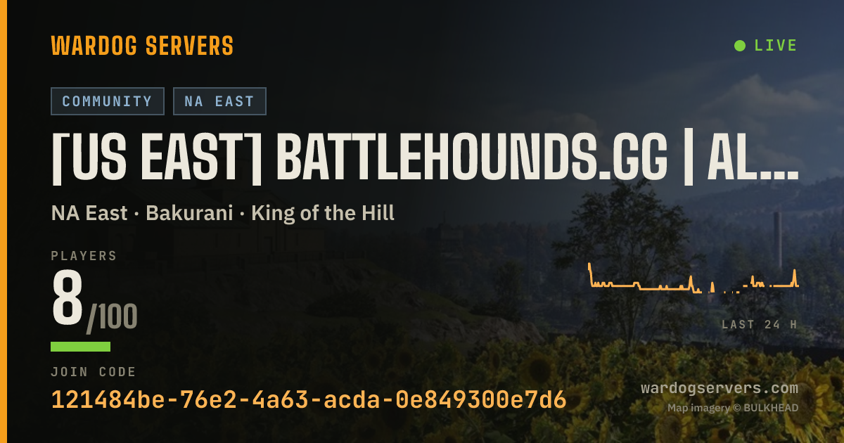 Live status banner for [US EAST] BATTLEHOUNDS.GG | ALL MAPS | LEVEL 50 MAX