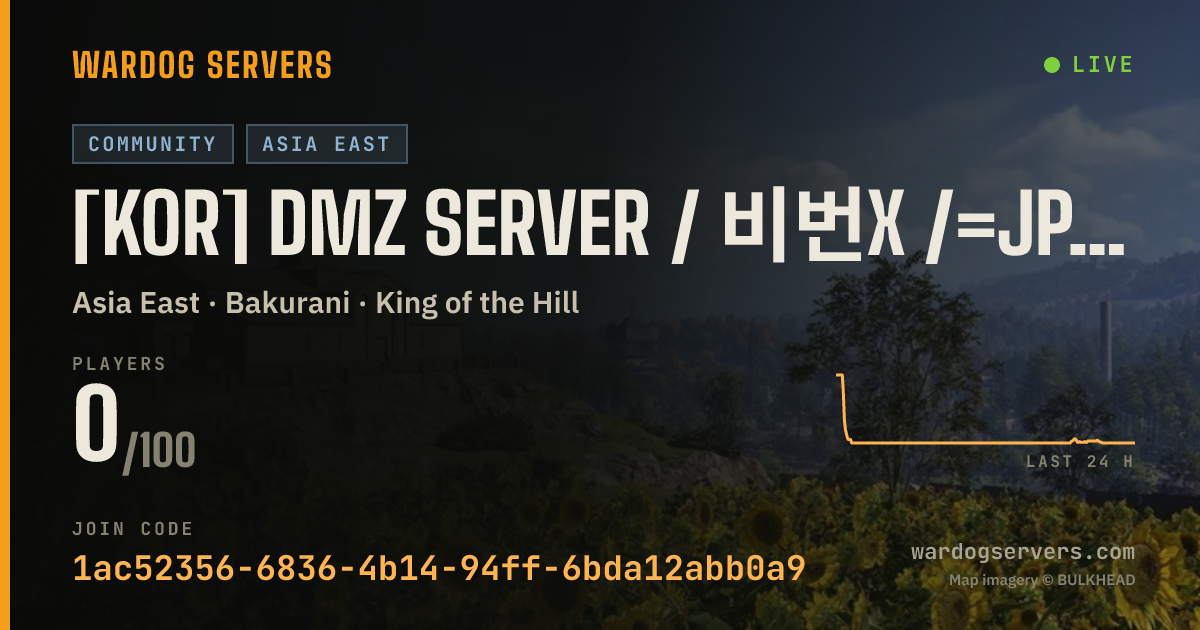 Live status banner for [KOR] DMZ SERVER / 비번x /=JP HOSET= / 20인 시작 / 규칙→디코