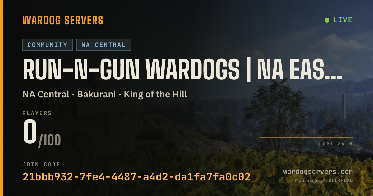Live status banner for Run-N-Gun WarDogs | NA East | 20s Tick | New Player Friendly