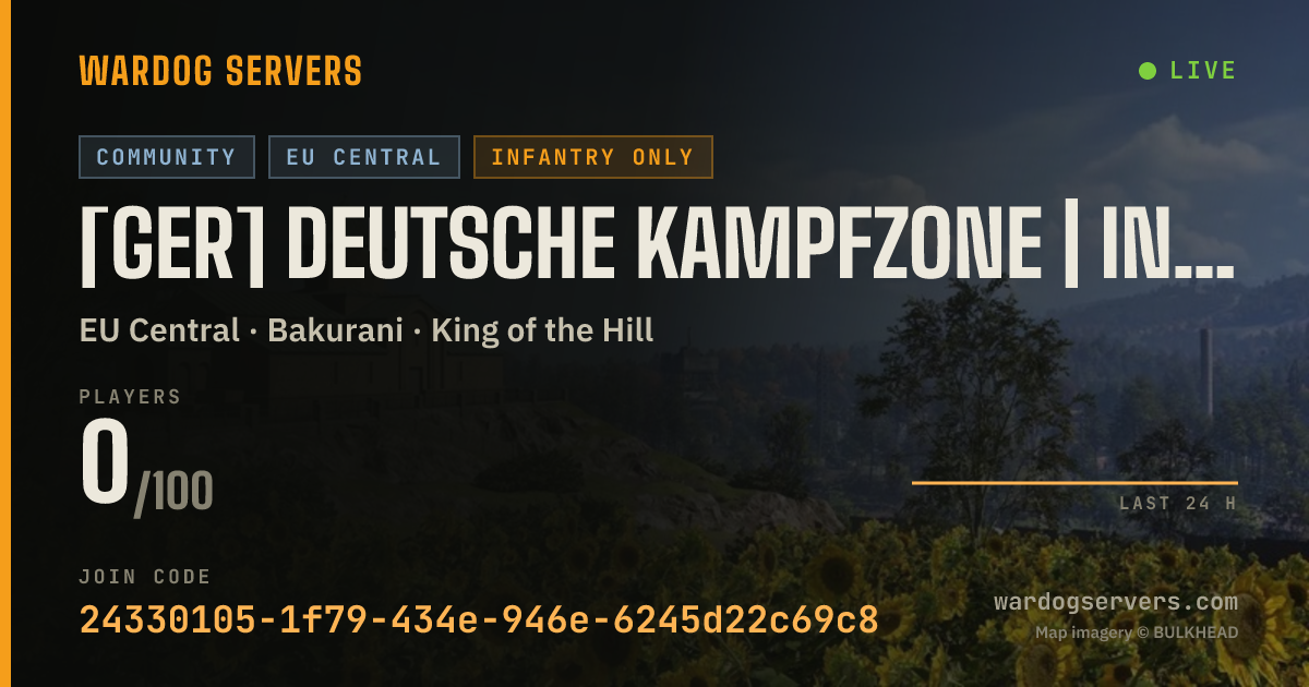 Live status banner for [GER] Deutsche Kampfzone | Inf Only | +5% Cash Bonus | All Maps