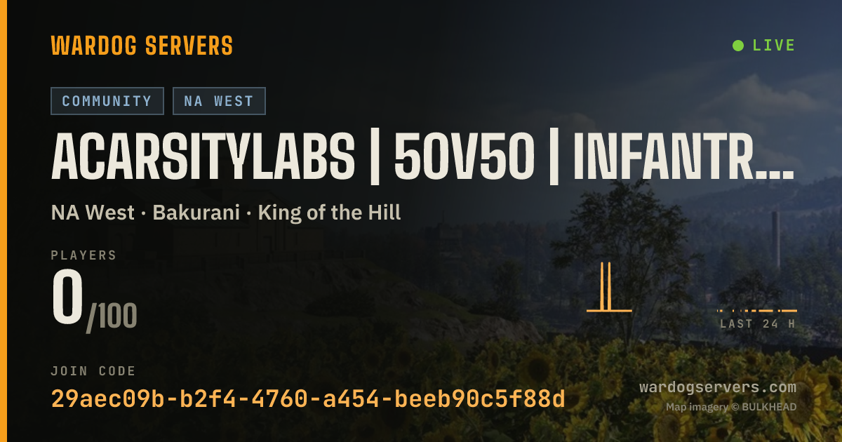 Live status banner for AcarsityLabs | 50v50 | Infantry Only |