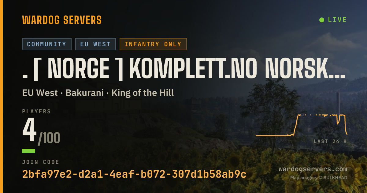Live status banner for . [ NORGE ] KOMPLETT.NO NORSK SERVER 3 | INFANTRY ONLY