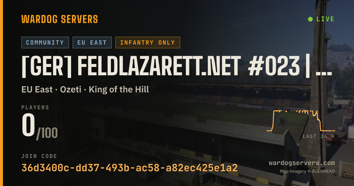 Live status banner for [GER] Feldlazarett.net #023 | 50v50 | Infantry Only | 0-0