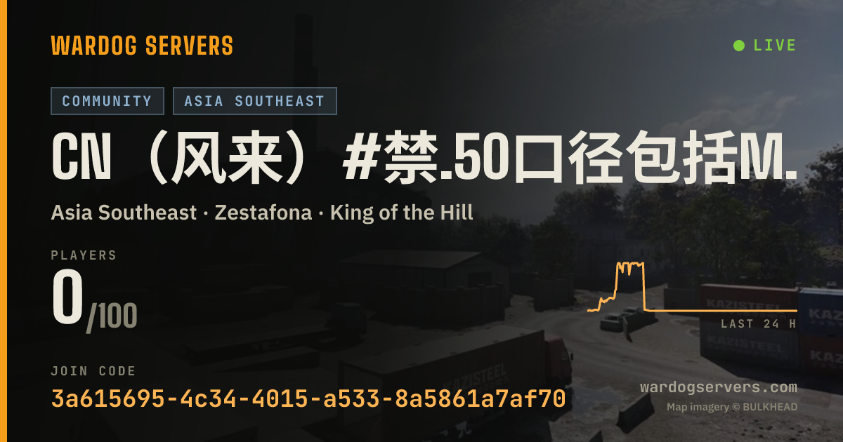 Live status banner for CN（风来）#禁.50口径包括M2机枪工事 禁栓狙 L2 A2 T72 攀枝花 服务器开始20分之内不得压家 不得打架 （管理2