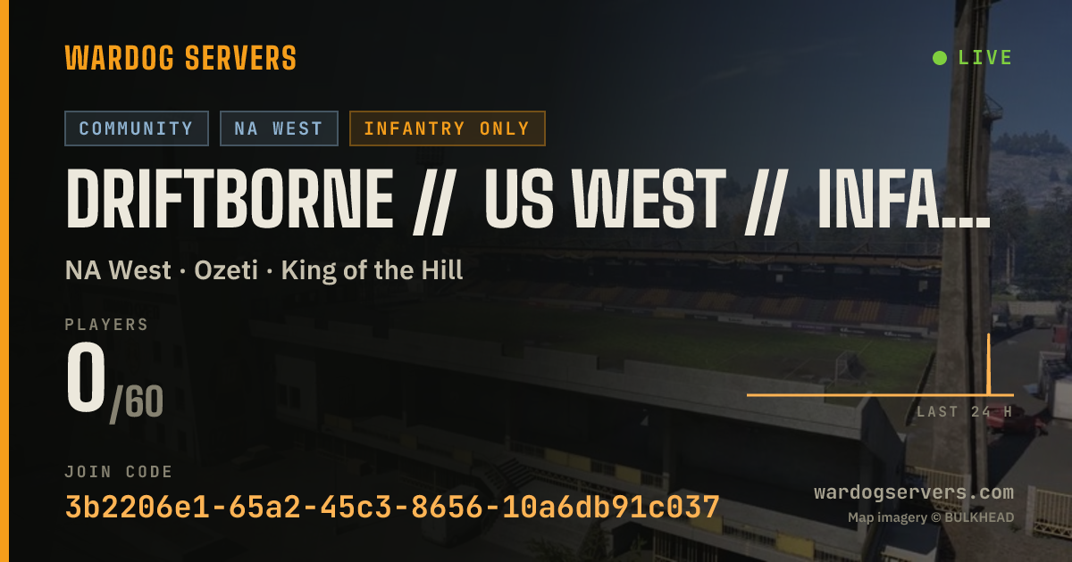 Live status banner for Driftborne // US WEST // INFANTRY ONLY