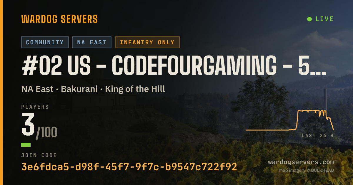 Live status banner for #02 US - CodeFourGaming - 50v50 Infantry - discord.gg/c4g