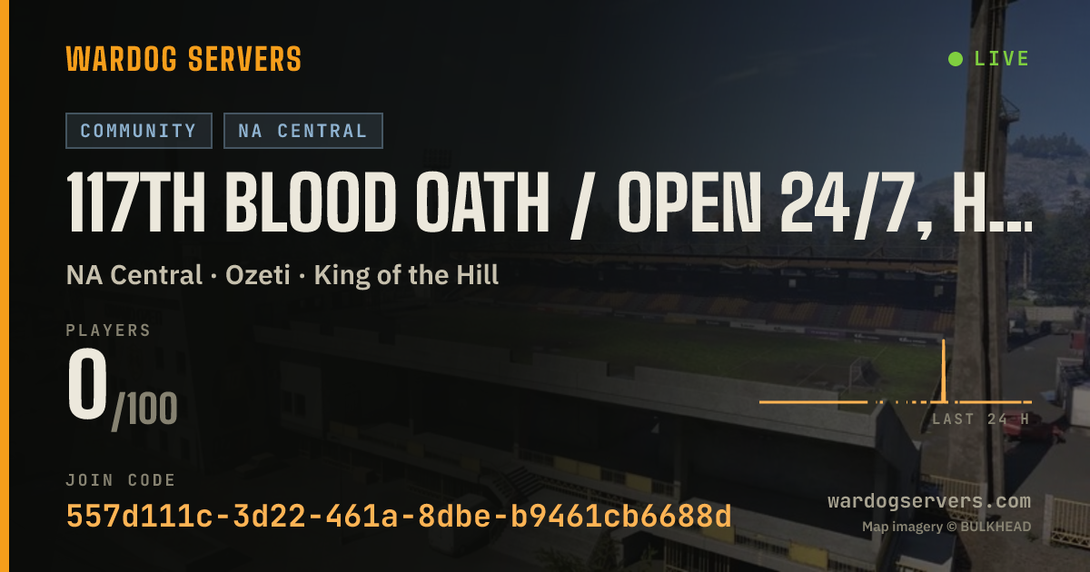 Live status banner for 117th Blood Oath / open 24/7, hardcore nights, events
