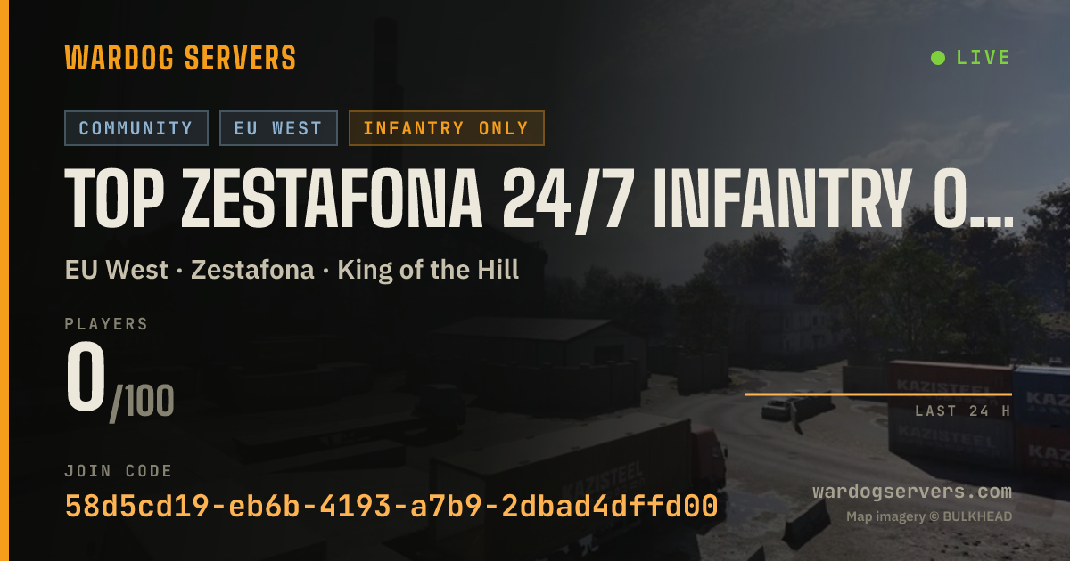Live status banner for TOP Zestafona 24/7 Infantry Only NO HUMM OR GL = KICK