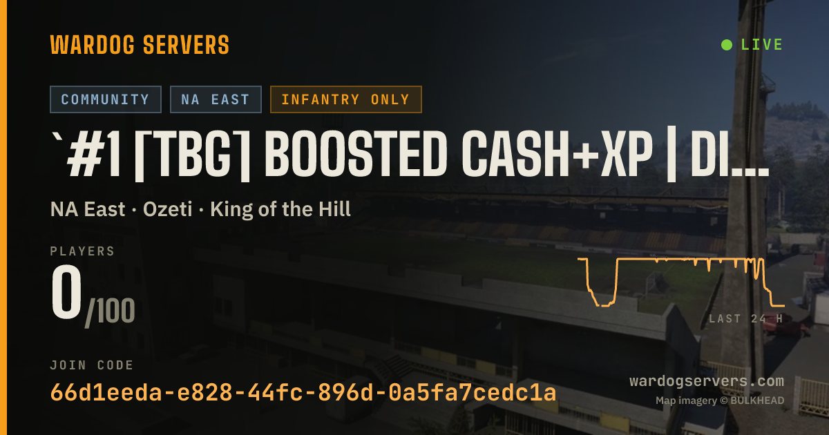 Live status banner for `#1 [TBG] Boosted Cash+XP | discord.gg/tbgclan | NoGL/HumMG