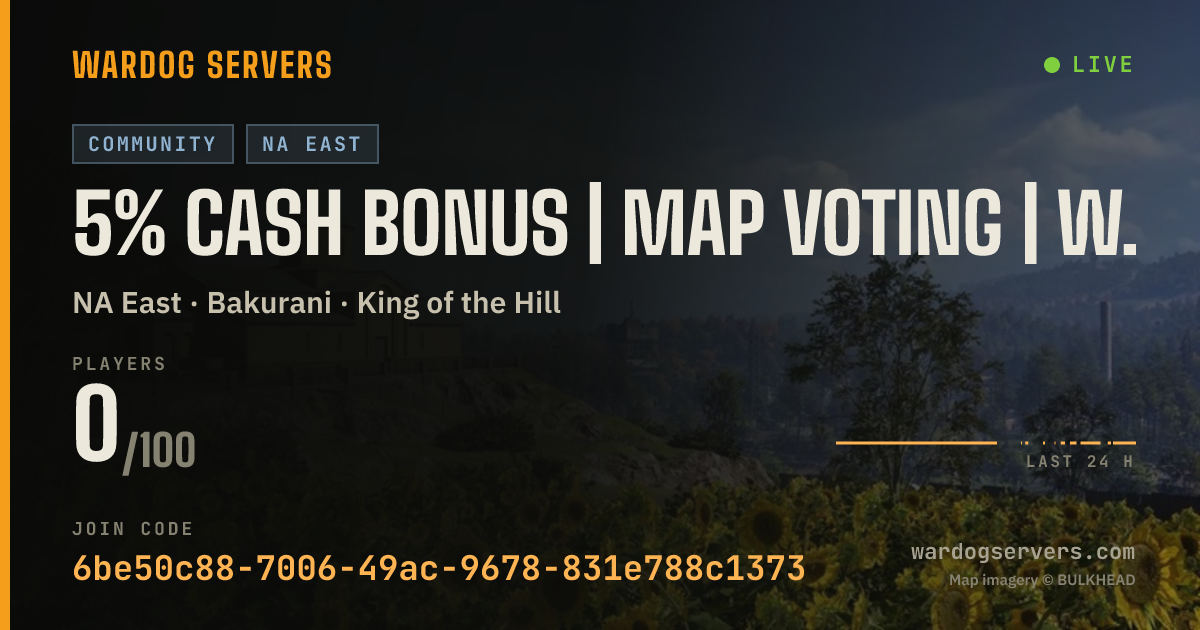Live status banner for 5% CASH BONUS | Map Voting | wardogs.systems