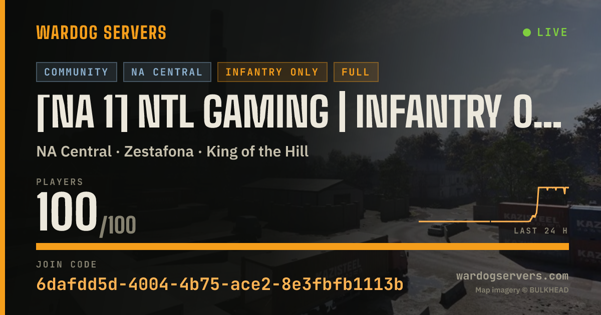 Live status banner for [NA 1] NTL Gaming | Infantry Only | discord.gg/NTLGaming
