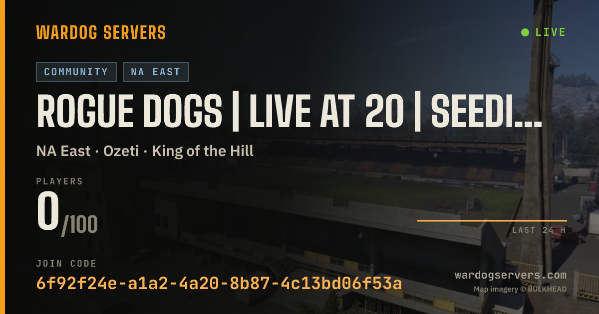 Live status banner for Rogue Dogs | Live at 20 | Seeding Rewards |