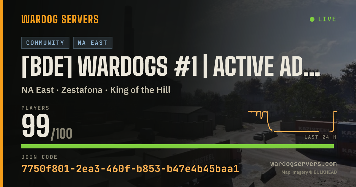 Live status banner for [BDE] WARDOGS #1 | Active Admins | discord.gg/yHMFPWvkZ3