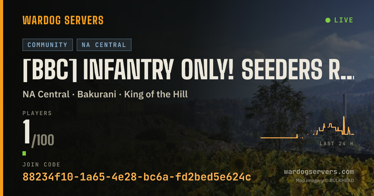 Live status banner for [BBC] Infantry Only! Seeders rewarded! No GL! 50/50 Red V Green.